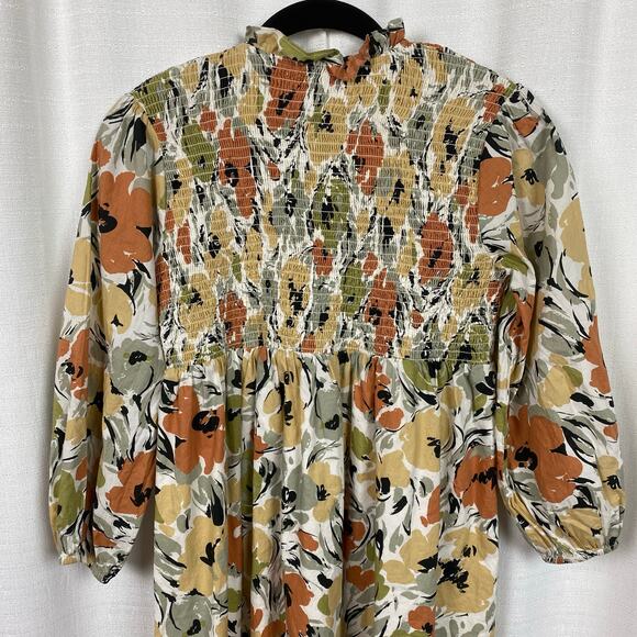 Jessakae Tan&Cream Fall Floral Smocked Bodice Long Sleeve Dress Sz.12-14Y - Picture 7 of 10